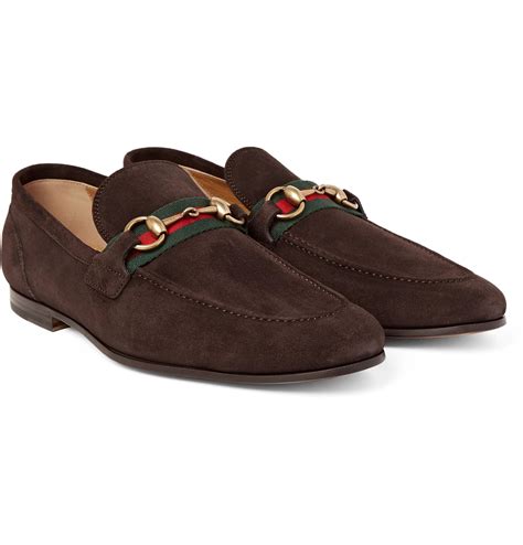 gucci brown suede boat stitched driving loafers|Gucci jordan horsebit.